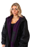 V1 Black Weatherproof Robe With Purple Fleece Lining