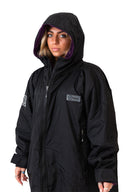 V1 Black Weatherproof Robe With Purple Fleece Lining