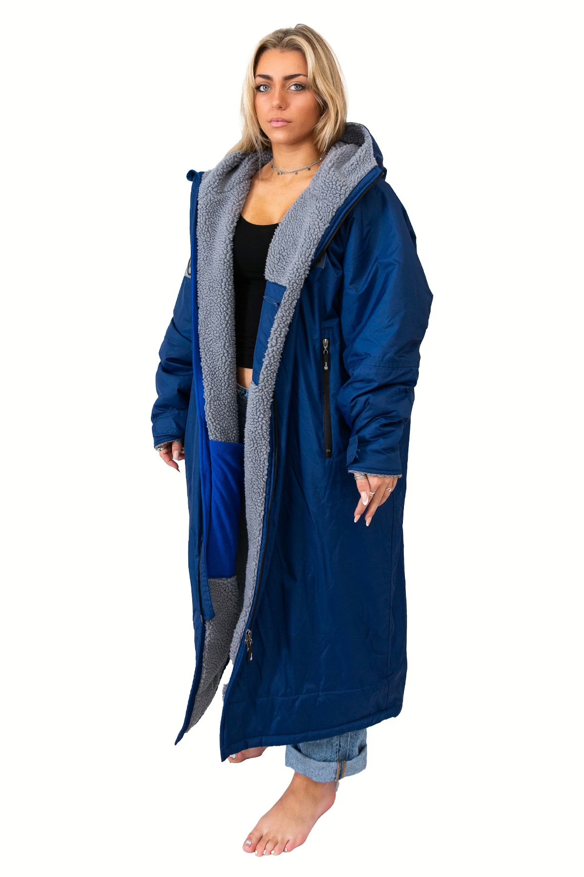 V1 Royal Blue Weatherproof Robe Grey Fleece Lining