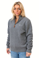 Grey Quarter-Zip Cashmere Jumper With Fleece Lining