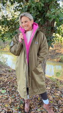 V2 Forest Green Weatherproof Robe with Wild Pink Lining
