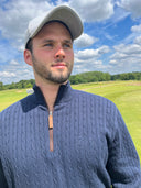 Navy Quarter-Zip Cashmere Jumper With Fleece Lining