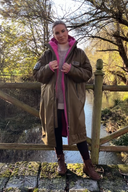 V2 Forest Green Weatherproof Robe with Wild Pink Lining