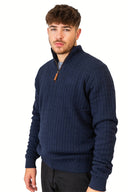 Navy Quarter-Zip Cashmere Jumper With Fleece Lining