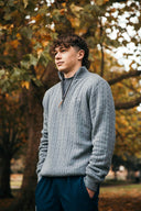 Grey Quarter-Zip Cashmere Jumper With Fleece Lining