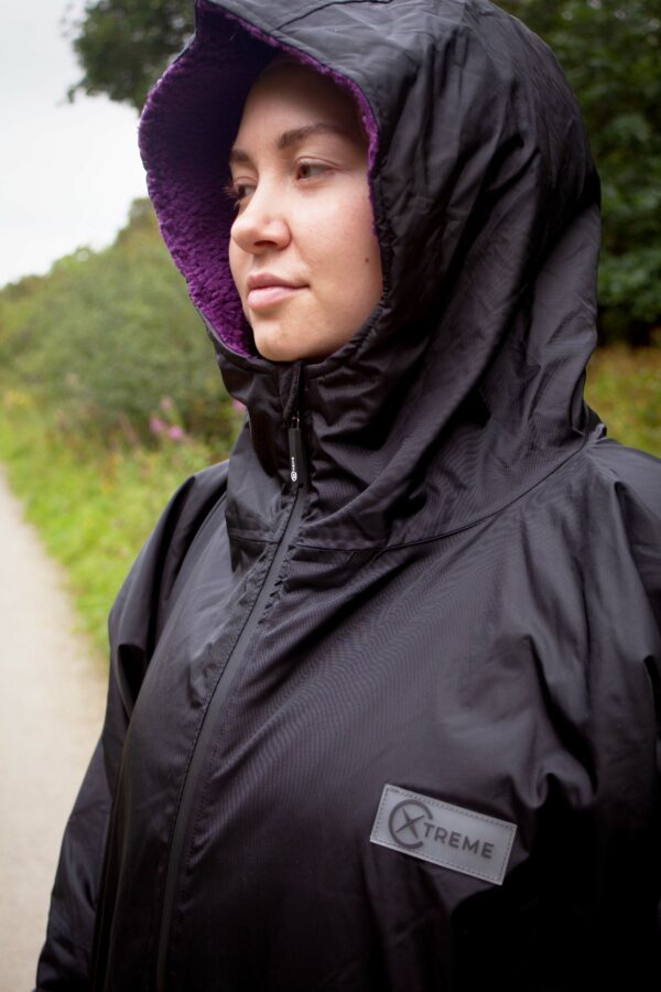 Xtreme Weatherproof Robe V2 - Charcoal Black with Blackberry Purple Lining