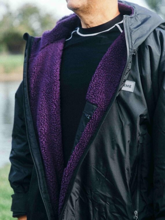 Xtreme Weatherproof Robe V2 - Charcoal Black with Blackberry Purple Lining