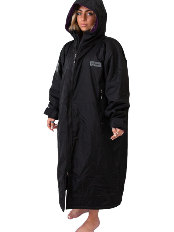 Xtreme Weatherproof Robe V2 - Charcoal Black with Blackberry Purple Lining
