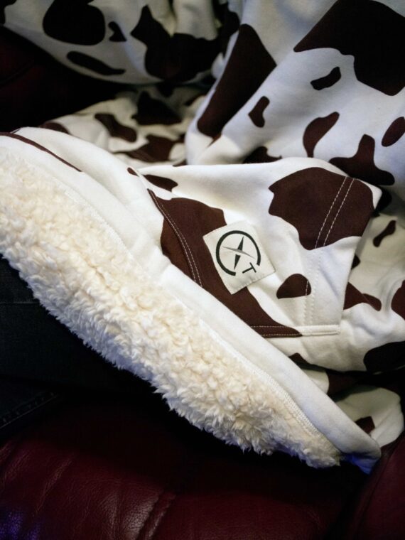 Xtreme Brown Cow Print Blanket Hoodie - With White Sherpa Lining