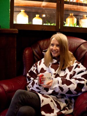 Xtreme Brown Cow Print Blanket Hoodie - With Brown Faux Fur Lining
