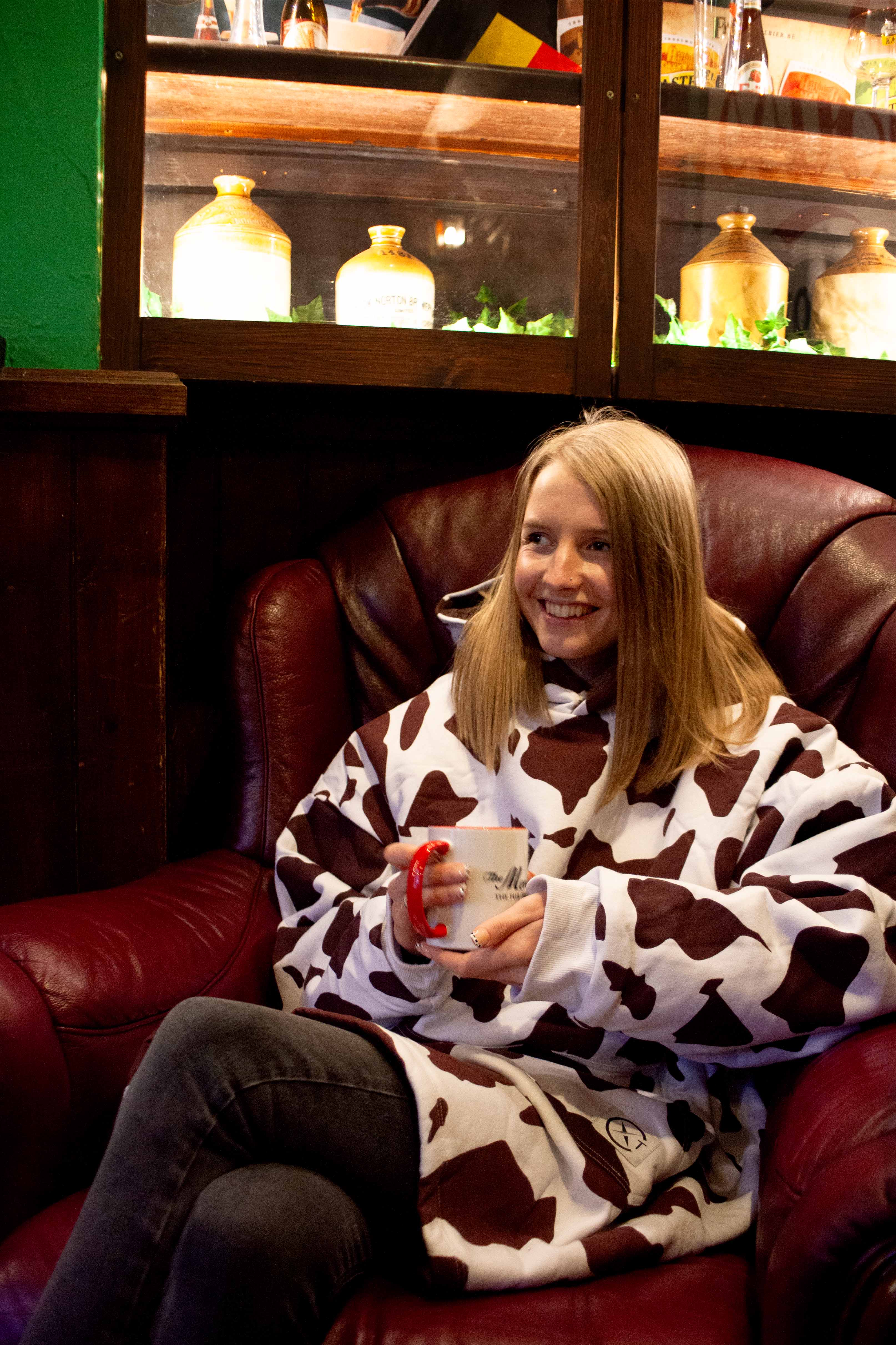 Xtreme Brown Cow Print Blanket Hoodie - With Brown Faux Fur Lining